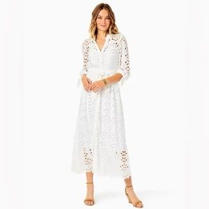 NWT Lilly Pulitzer Amrita Eyelet Midi Dress in Resort White Size 8